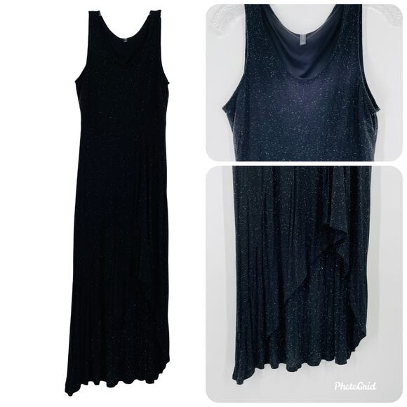 Eric & Lani Dresses & Skirts - ERIC + LANI Black Heather Sleeveless Asym Hem T-shirt Lined Maxi Sheath Dress L